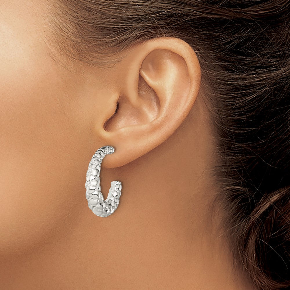 Sterling Silver Polished Textured J-Hoop Earrings
