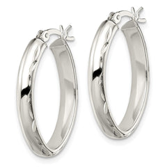 Sterling Silver Polished Diamond-cut Edge Oval Hoop Earrings