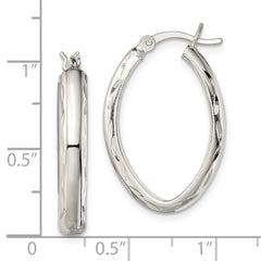 Sterling Silver Polished Diamond-cut Edge Oval Hoop Earrings