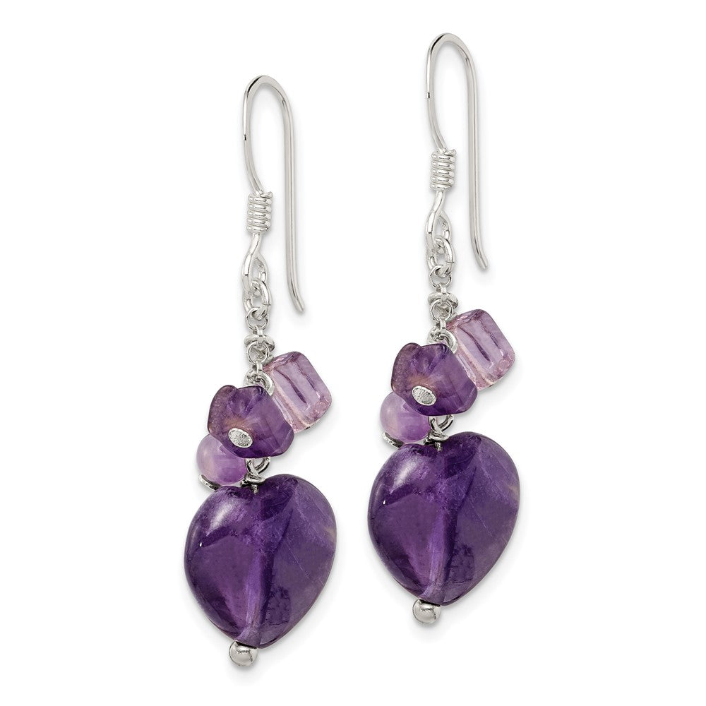 Sterling Silver Amethyst Heart Dangle Earrings