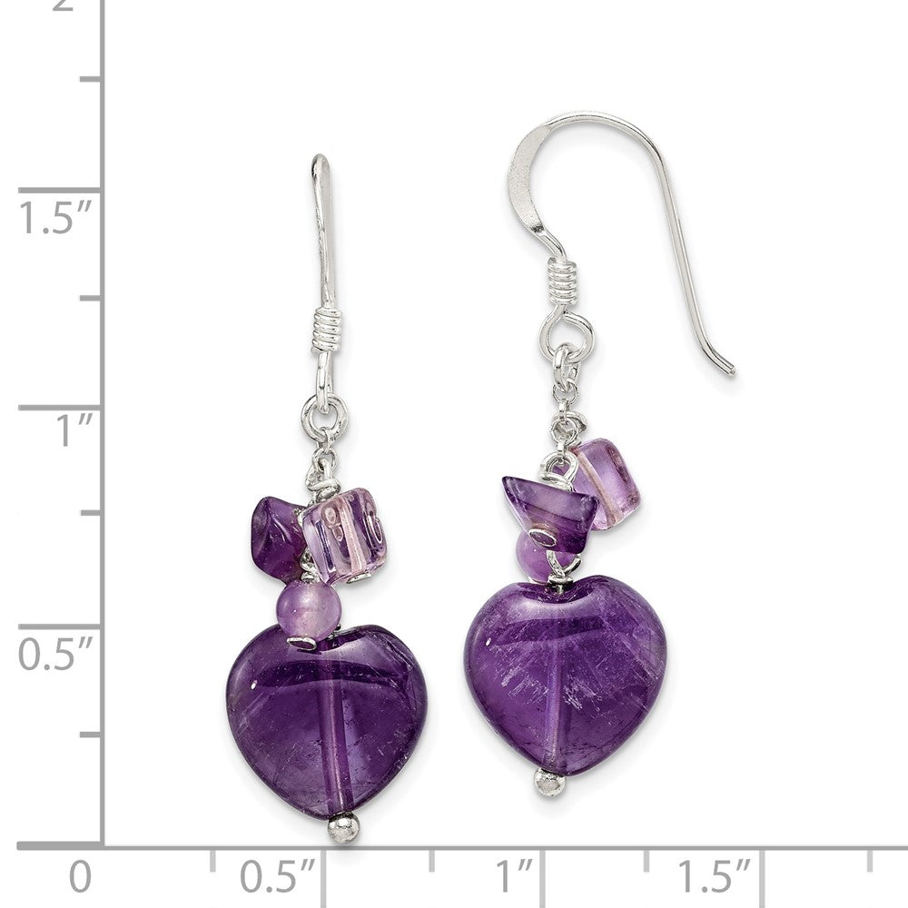 Sterling Silver Amethyst Heart Dangle Earrings