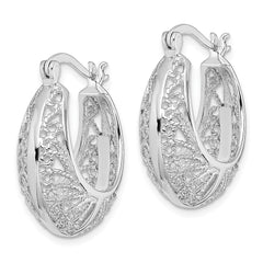 Rhodium-plated Sterling Silver Polished and Textured Hoop Earrings