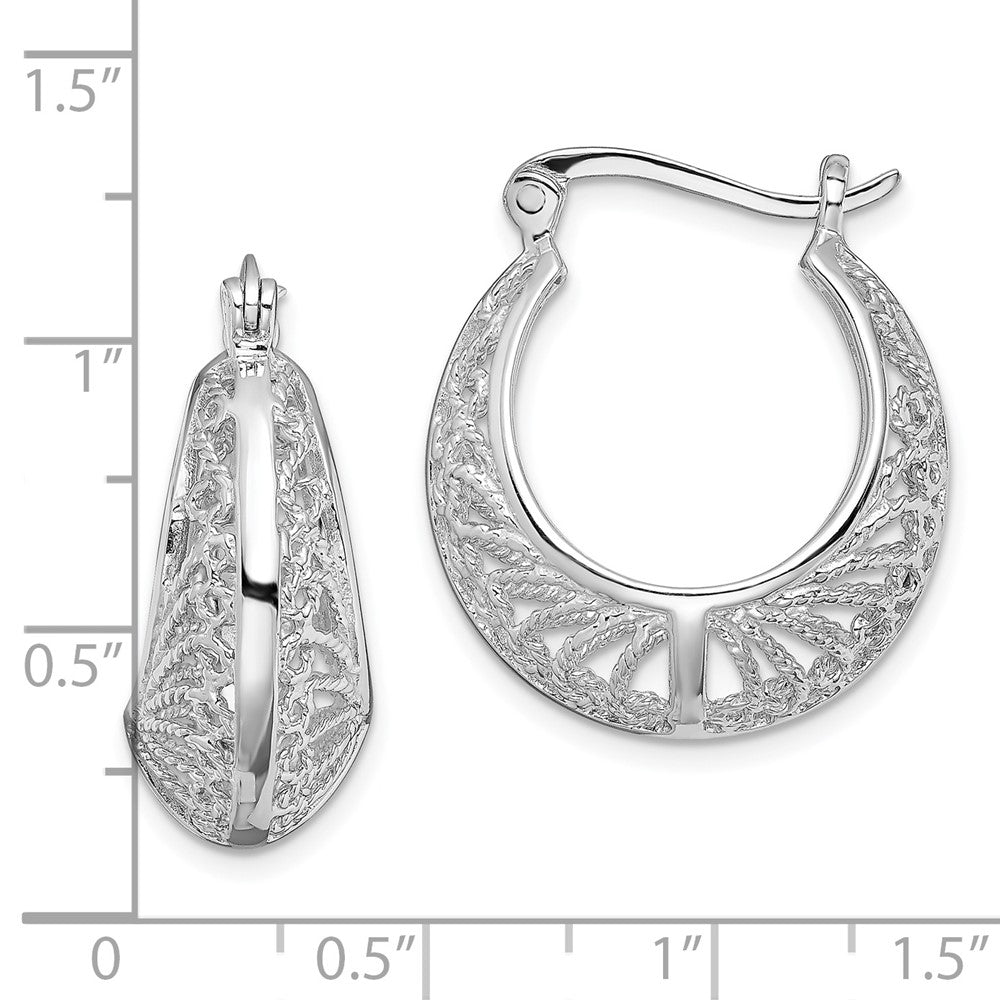 Rhodium-plated Sterling Silver Polished and Textured Hoop Earrings
