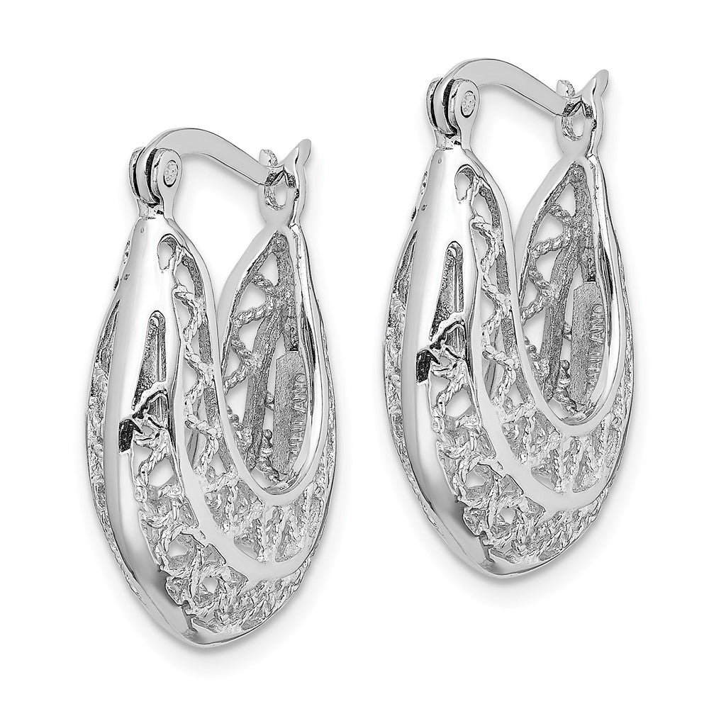 Rhodium-plated Sterling Silver Polished Filigree Hoop Earrings