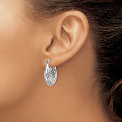 Rhodium-plated Sterling Silver Polished Filigree Hoop Earrings