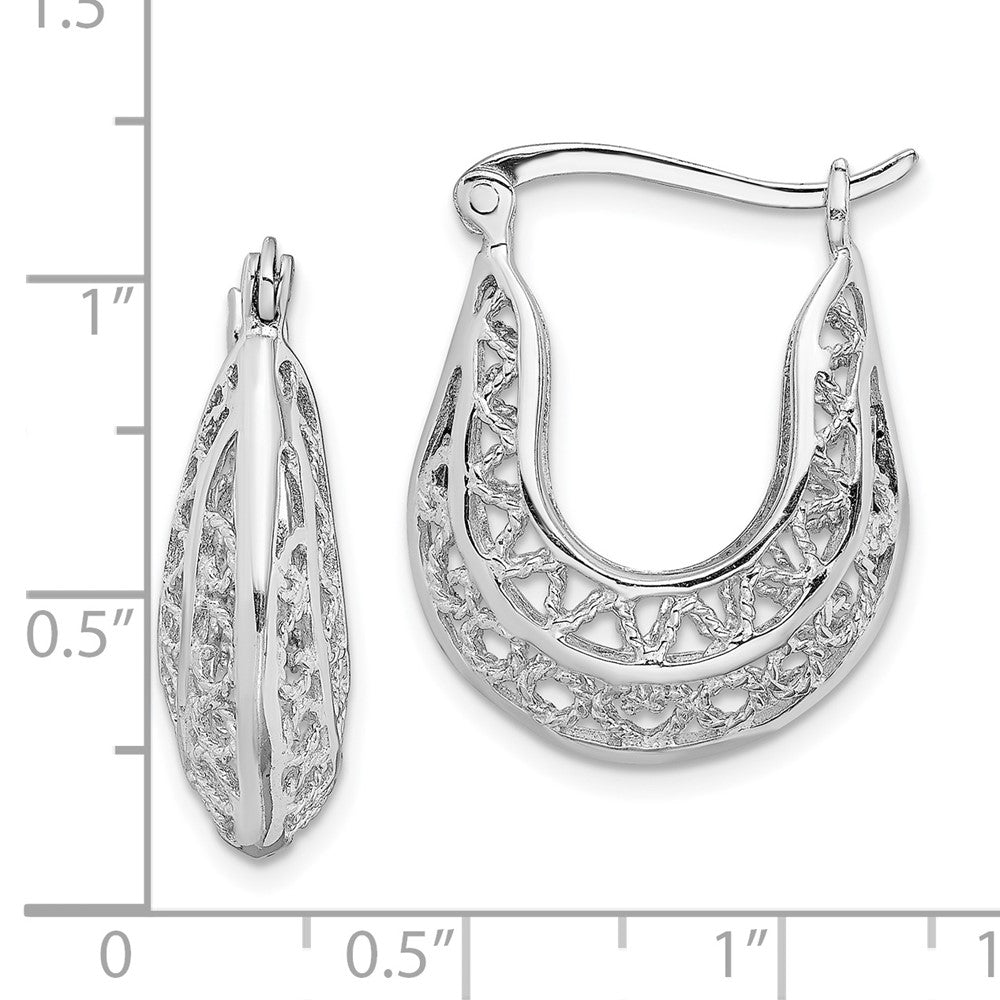 Rhodium-plated Sterling Silver Polished Filigree Hoop Earrings