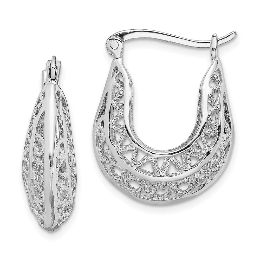 Rhodium-plated Sterling Silver Polished Filigree Hoop Earrings