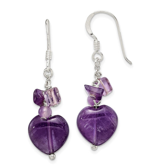 Sterling Silver Amethyst Heart Dangle Earrings