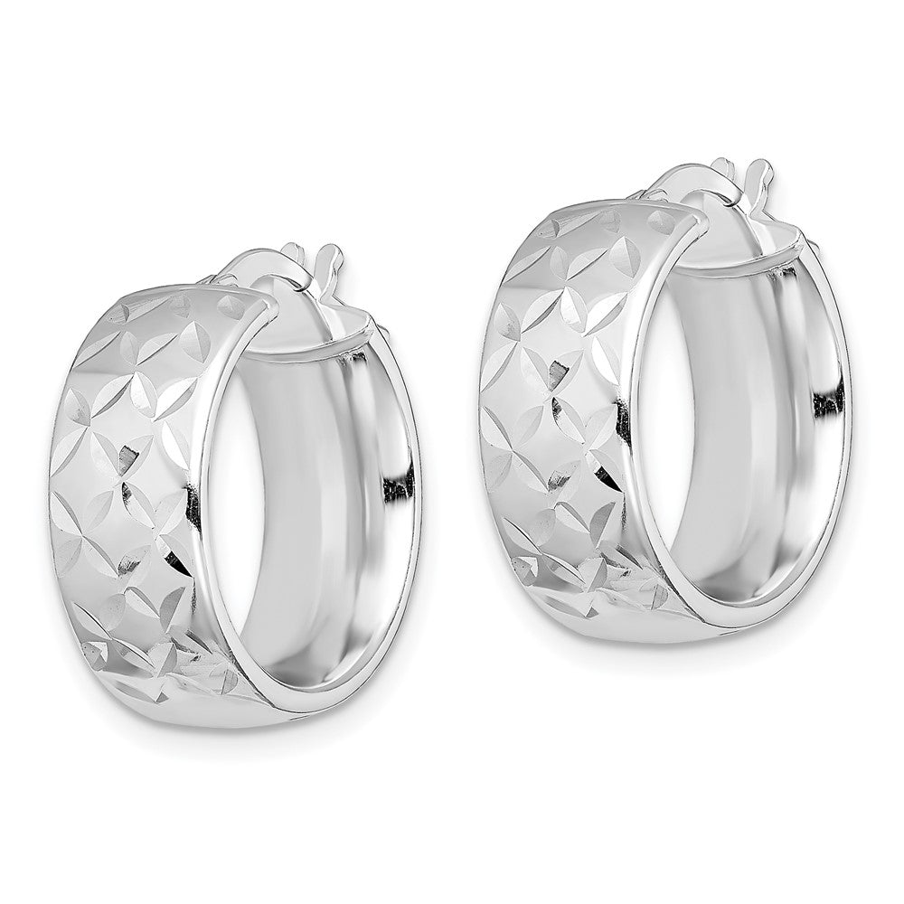 Rhodium-plated Silver Polished 7.5mm Diamond-cut Hoop Earrings