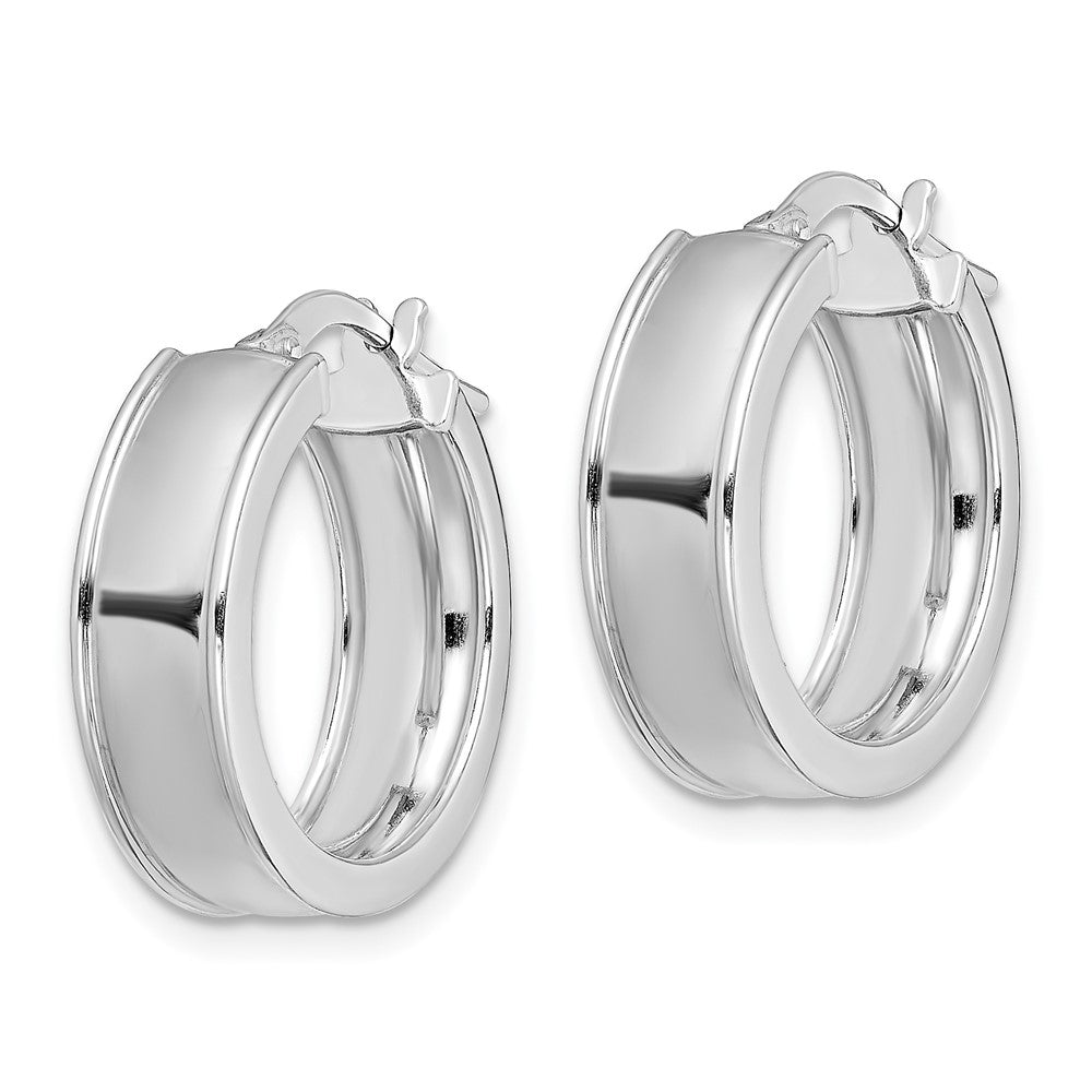 Rhodium-plated Sterling Silver Polished Beveled Edge 6mm Hoops