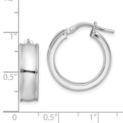 Rhodium-plated Sterling Silver Polished Beveled Edge 6mm Hoops