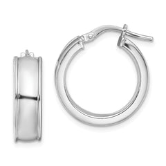 Rhodium-plated Sterling Silver Polished Beveled Edge 6mm Hoops