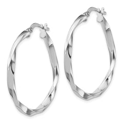 Rhodium-plated Sterling Silver Polished Twisted 2.5x25mm Hoop Earrings
