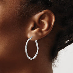Rhodium-plated Sterling Silver Polished Twisted 2.5x25mm Hoop Earrings