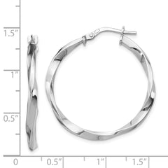 Rhodium-plated Sterling Silver Polished Twisted 2.5x25mm Hoop Earrings