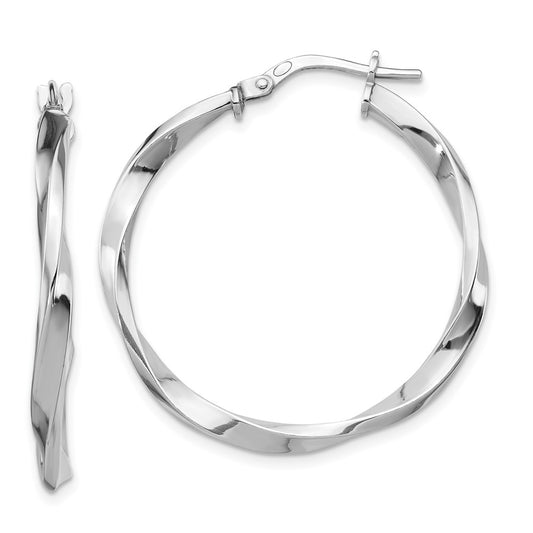 Rhodium-plated Sterling Silver Polished Twisted 2.5x25mm Hoop Earrings