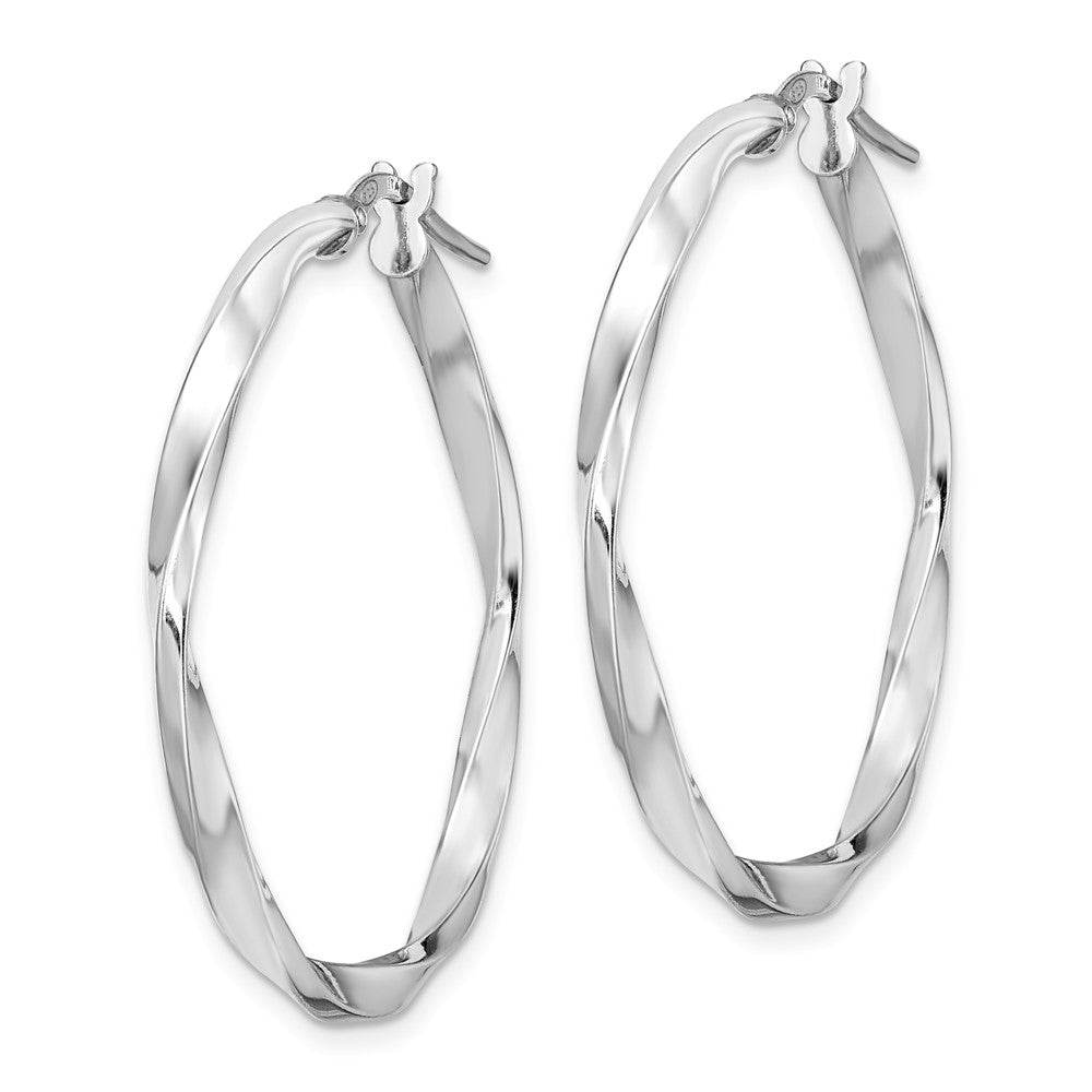 Rhodium-plated Sterling Silver Polished Twisted 2.5x30mm Hoop Earrings