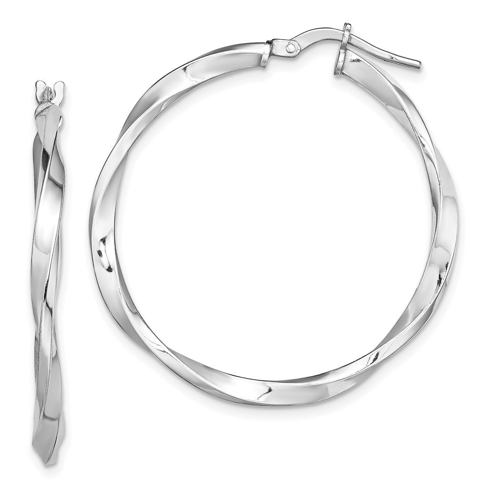 Rhodium-plated Sterling Silver Polished Twisted 2.5x30mm Hoop Earrings
