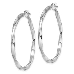 Rhodium-plated Sterling Silver Polished Twisted 2.5x35mm Hoop Earrings