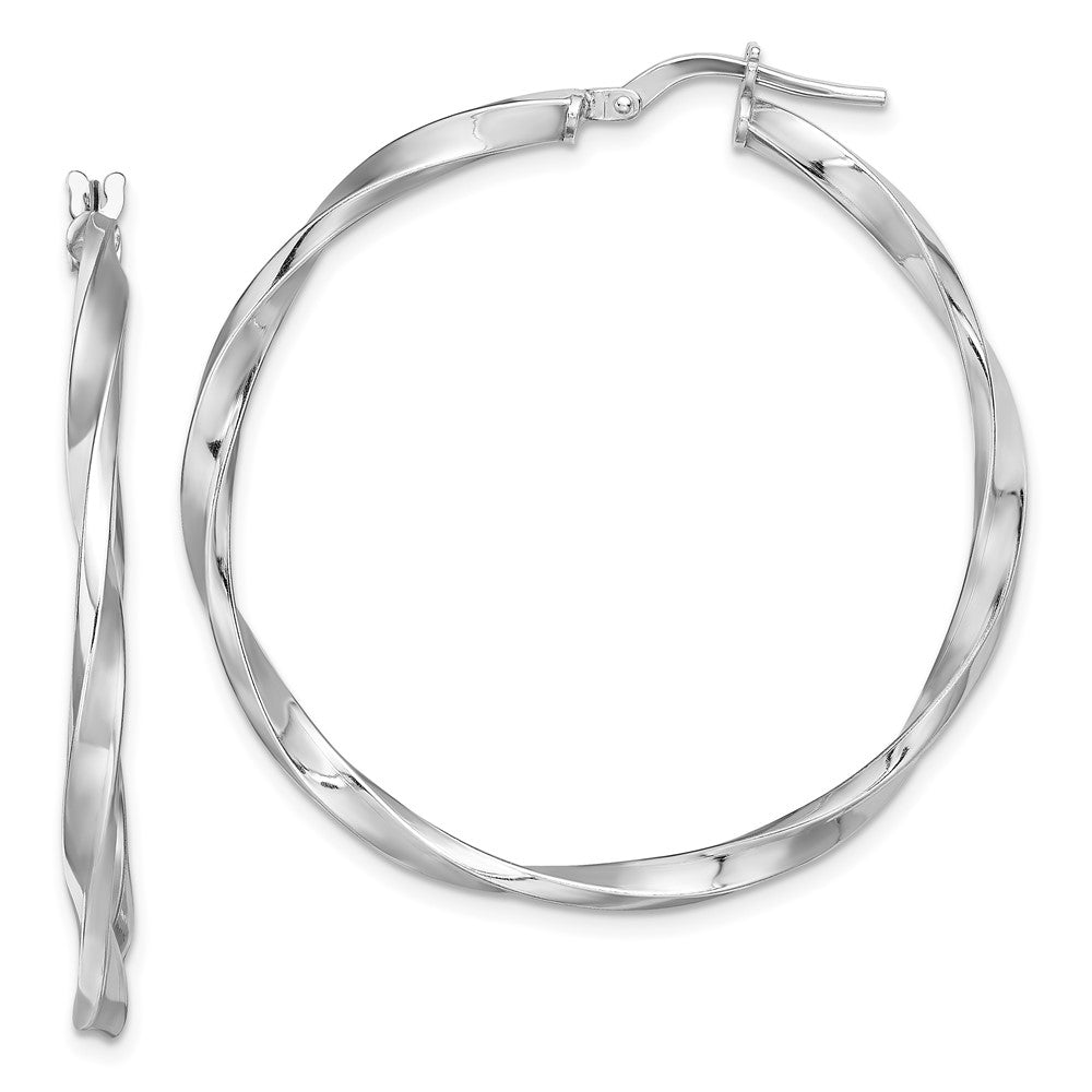 Rhodium-plated Sterling Silver Polished Twisted 2.5x35mm Hoop Earrings