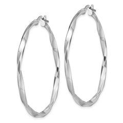 Rhodium-plated Sterling Silver Polished Twisted 2.5x40mm Hoop Earrings