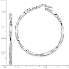 Rhodium-plated Sterling Silver Polished Twisted 2.5x40mm Hoop Earrings