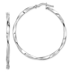 Rhodium-plated Sterling Silver Polished Twisted 2.5x40mm Hoop Earrings