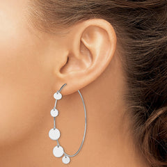Rhodium-plated Sterling Silver Polished with Discs Hoop Earrings