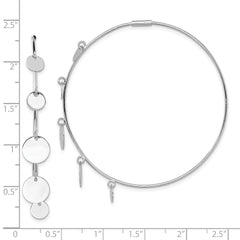 Rhodium-plated Sterling Silver Polished with Discs Hoop Earrings