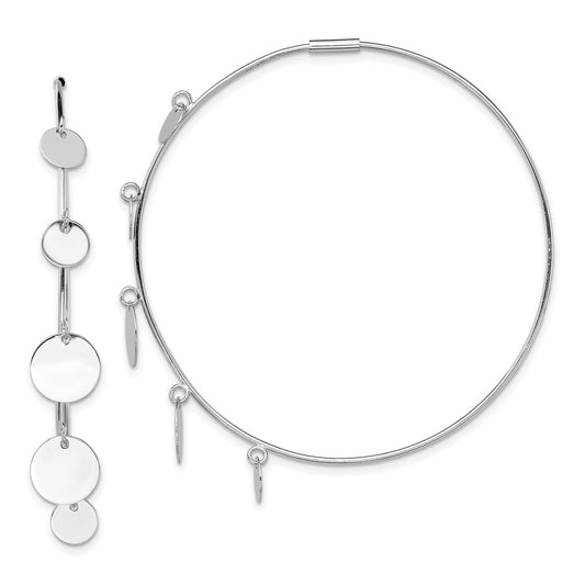 Rhodium-plated Sterling Silver Polished with Discs Hoop Earrings