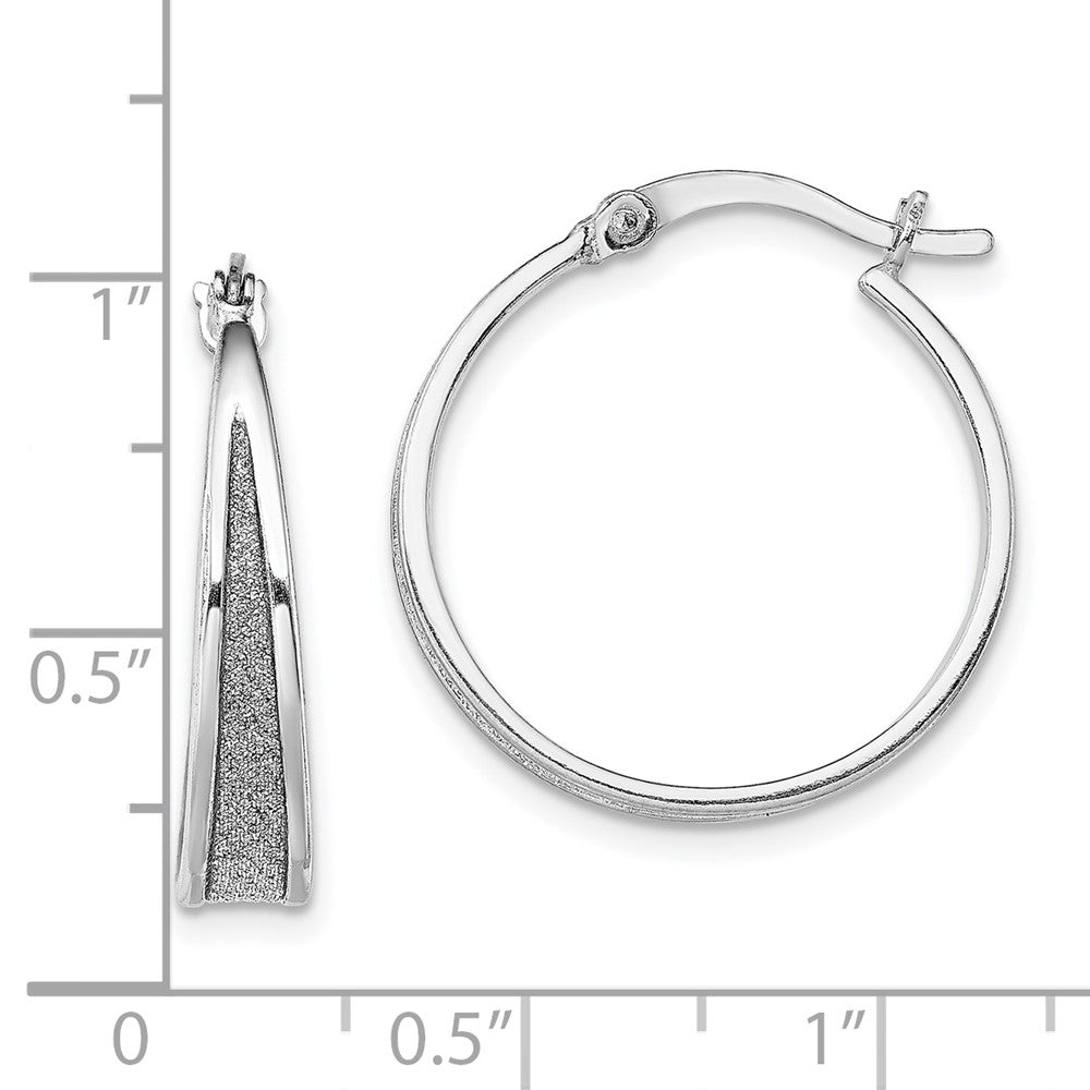 Rhodium-plated Silver Enamel Glitter Fabric Tapered Hoop Earrings