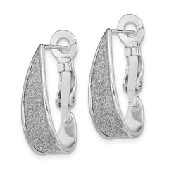 Rhodium-plated Sterling Silver Enamel Glitter Fabric OmegaBack Hoop Earrings