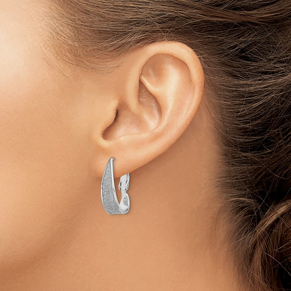 Rhodium-plated Sterling Silver Enamel Glitter Fabric OmegaBack Hoop Earrings