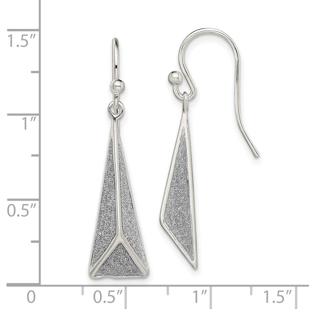 Sterling Silver Polished Enamel Glitter Fabric Triangle Earrings