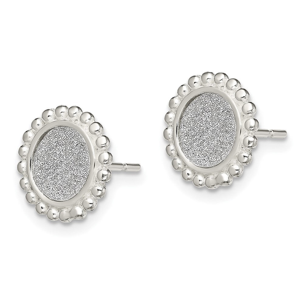 Sterling Silver Polished Enamel Glitter Fabric Round Post Earrings