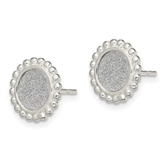 Sterling Silver Polished Enamel Glitter Fabric Round Post Earrings