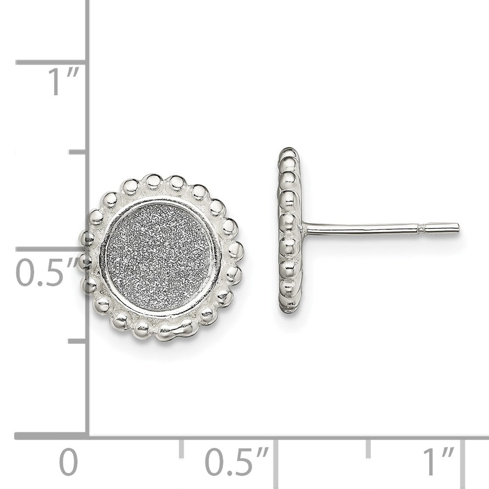 Sterling Silver Polished Enamel Glitter Fabric Round Post Earrings