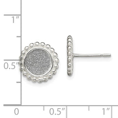 Sterling Silver Polished Enamel Glitter Fabric Round Post Earrings