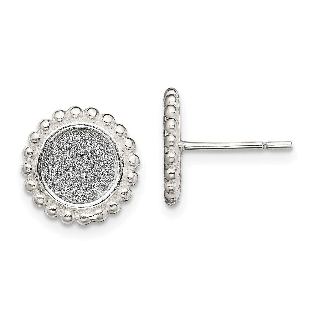 Sterling Silver Polished Enamel Glitter Fabric Round Post Earrings