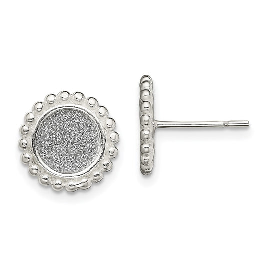 Sterling Silver Polished Enamel Glitter Fabric Round Post Earrings