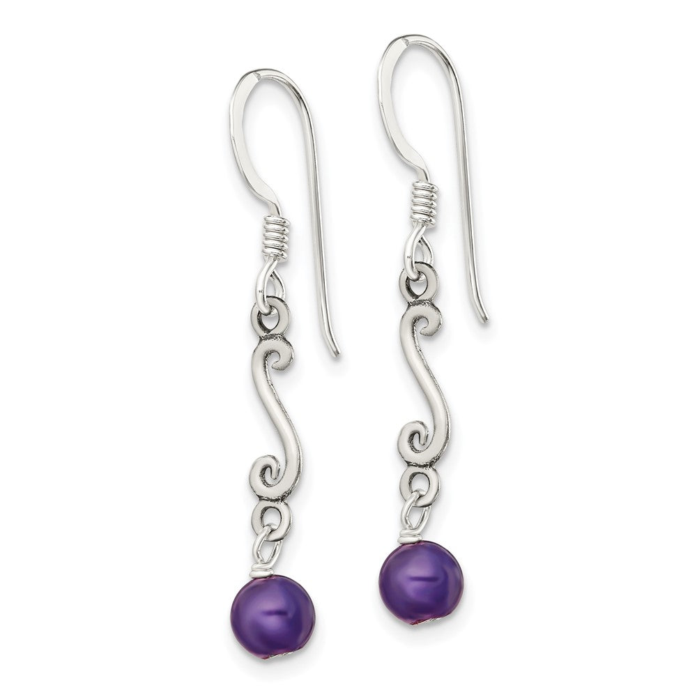Sterling Silver Amethyst Antiqued Dangle Earrings