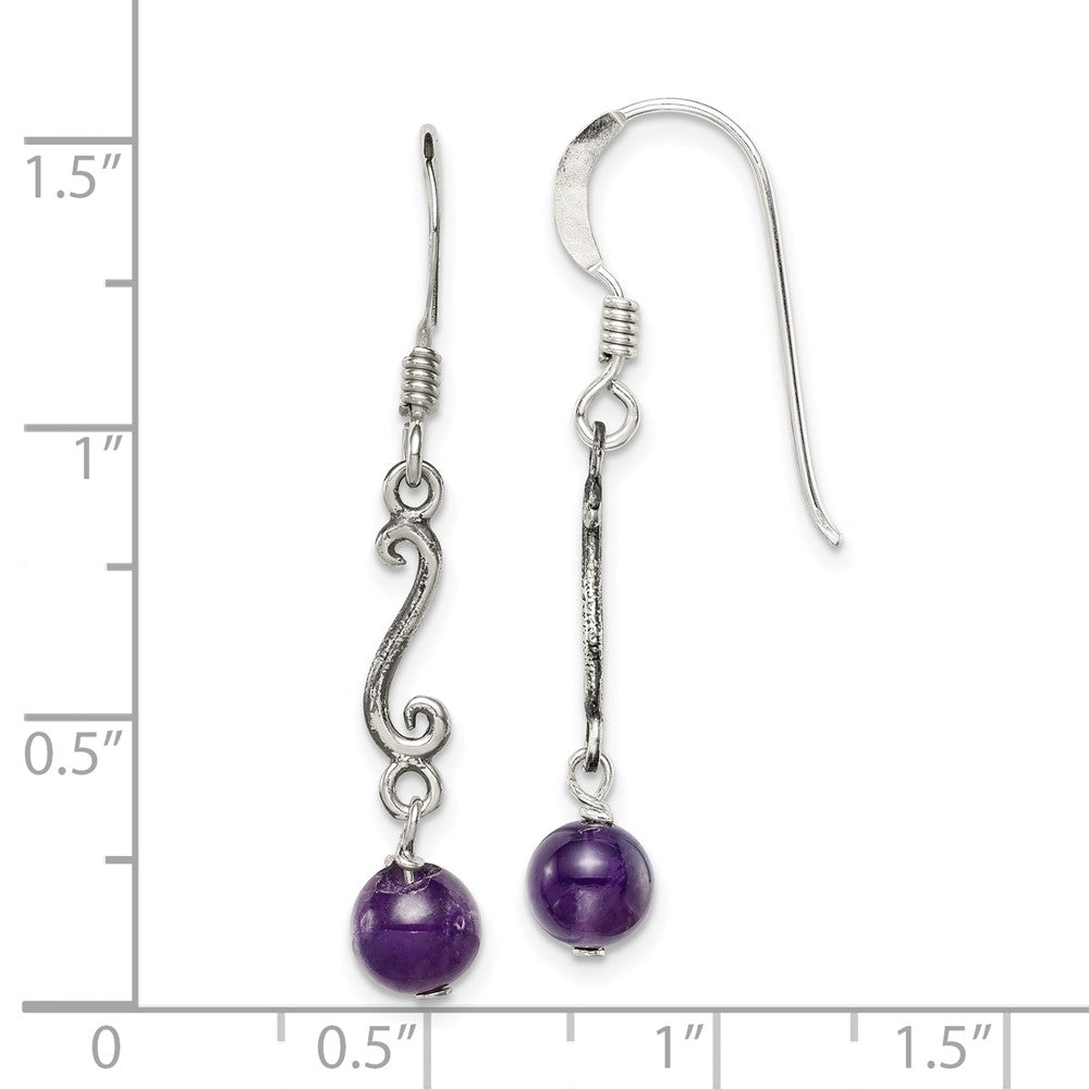 Sterling Silver Amethyst Antiqued Dangle Earrings