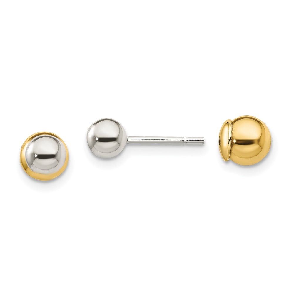 Yellow Gold-plated Sterling Silver 5mm 6mm Ball Front Back Post Earrings