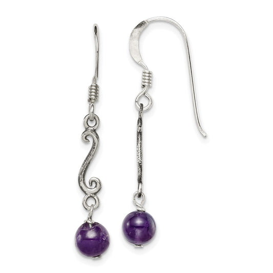Sterling Silver Amethyst Antiqued Dangle Earrings