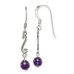 Sterling Silver Amethyst Antiqued Dangle Earrings