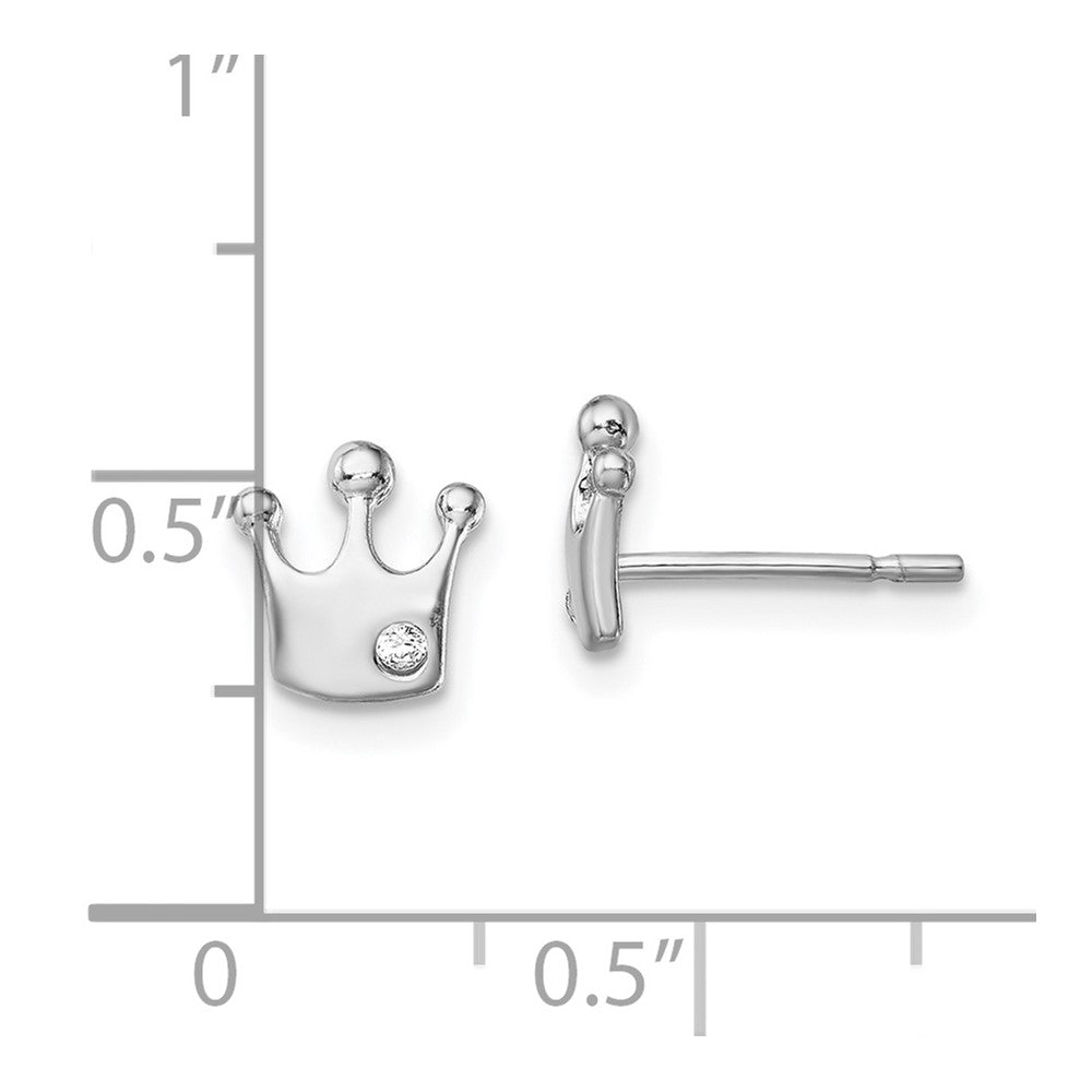 Rhodium-plated Sterling Silver CZ Crown Post Earrings