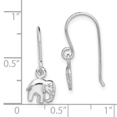 Rhodium-plated Sterling Silver Polished Elephant Dangle Earrings
