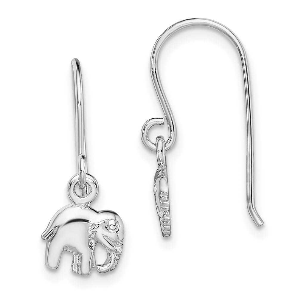 Rhodium-plated Sterling Silver Polished Elephant Dangle Earrings