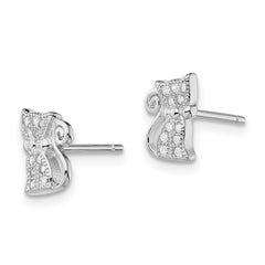 Rhodium-plated Sterling Silver CZ Cat Post Earrings