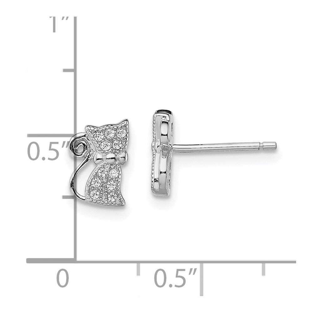 Rhodium-plated Sterling Silver CZ Cat Post Earrings